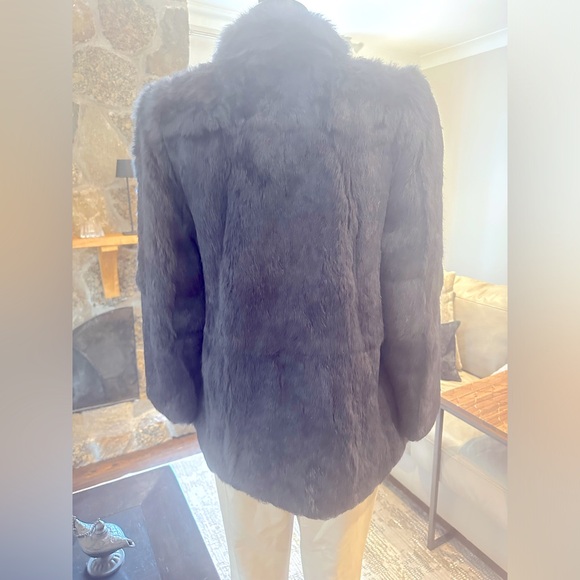 Luxurious rabbit fur coat, dark blue grey - Picture 9 of 11